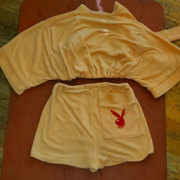 Orange Terrycloth Vintage playboy 2 peice short set - Picture 5 of 6